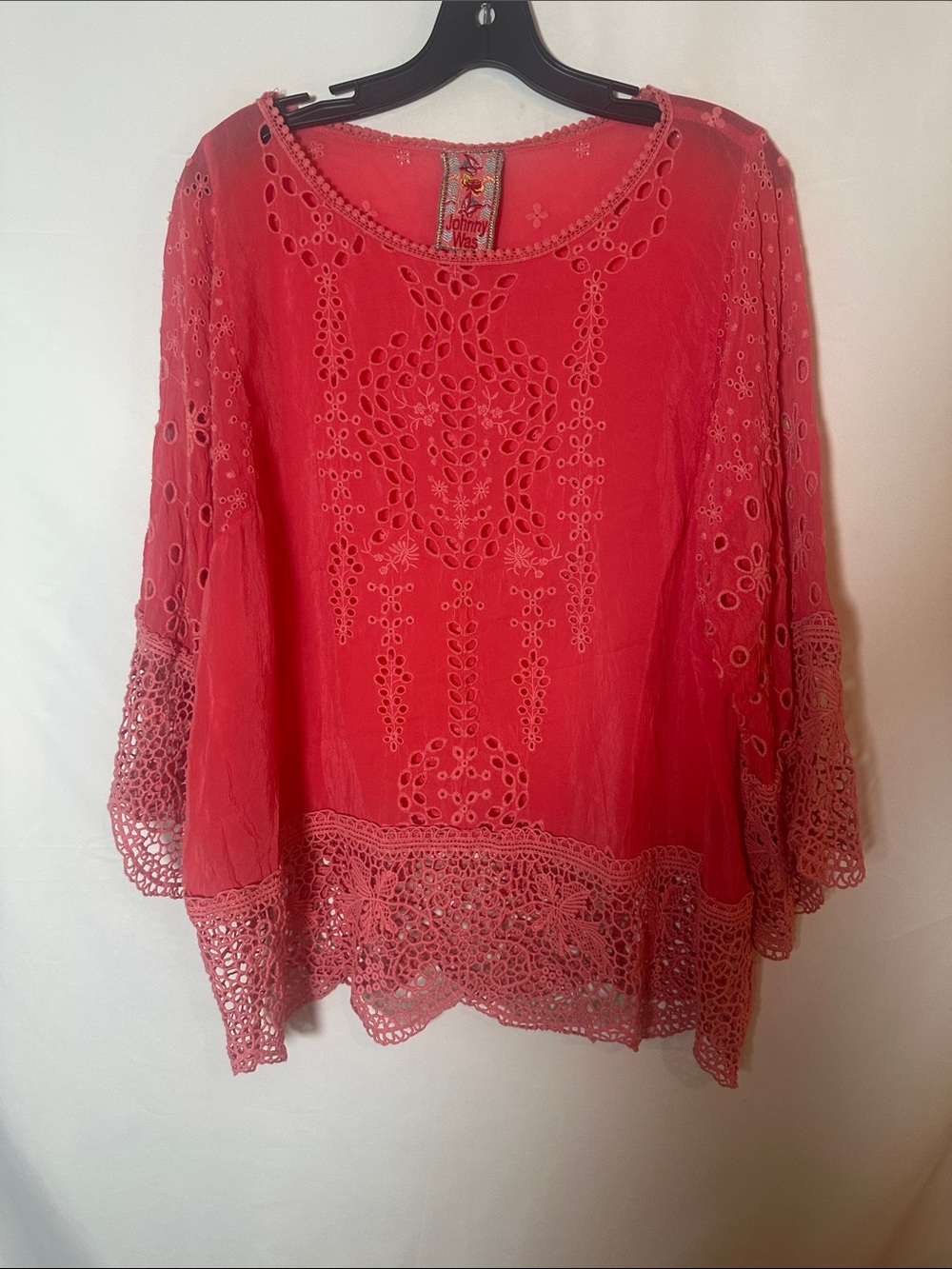 Johnny Was Coral Eyelet Lace Tunic Top